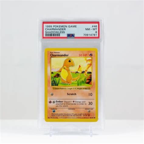 Pokemon Game 1999 Base Set Charmander Non Holo Shadowless 46 102 PSA 8