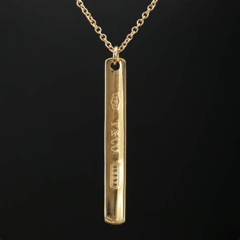 Tiffany And Co 1837 Collection 18k Yellow Gold Bar Pendant Necklace Ebth