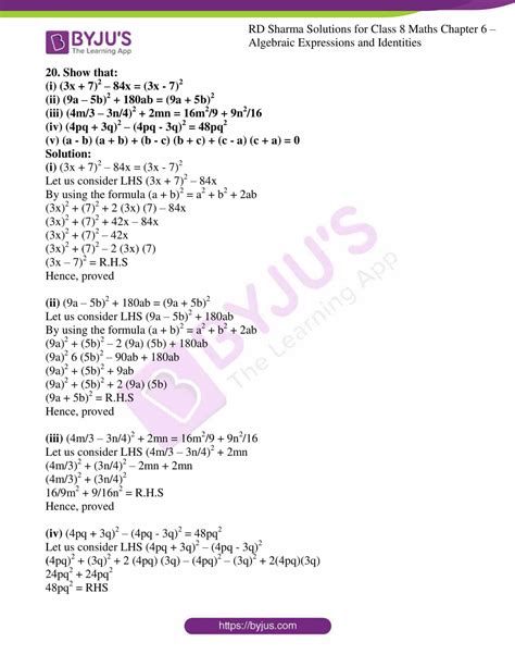 Rd Sharma Solutions For Class Chapter Algebraic Expressions And