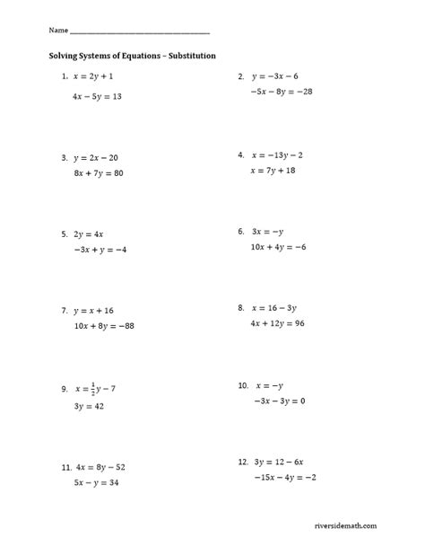 System Of Equation Worksheets