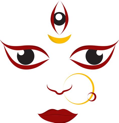 Beautiful Goddess Durga Maa Face Red And Yellow Icon Vector