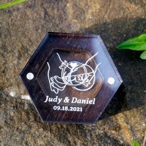 Personalized Engraved Hexagon Ring Box With Clear Acrylic Lid Wood