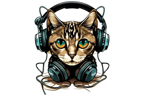 Cat Wearing Headphones Vector Illustration Vector Art At Vecteezy