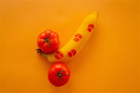 Adult Yellow Banana And Red Tomato Sex Education Image Free Photo