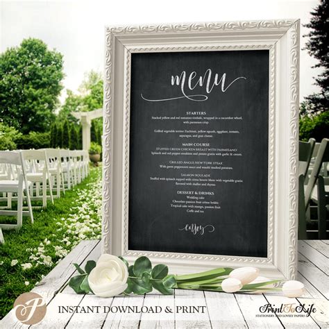 Wedding Menu Sign Wedding Menu Poster Printable Chalkboard Etsy