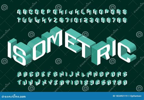 Isometric Alphabet Font 3d Effect Wide Letters And Numbers Stock