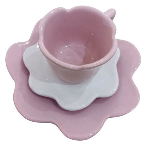 Xicara Flor Dois Pires De Porcelana Rosa Elo7