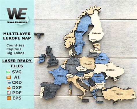 D Wooden Europe Map Laser Cut File Svg Vector File Crd Dxf Ai Pdf Eps