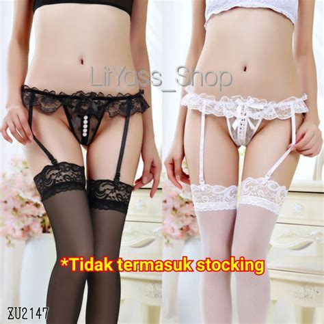 Jual Open Crotch Panty Lace Pearly With Garter Belt Straps No Stocking