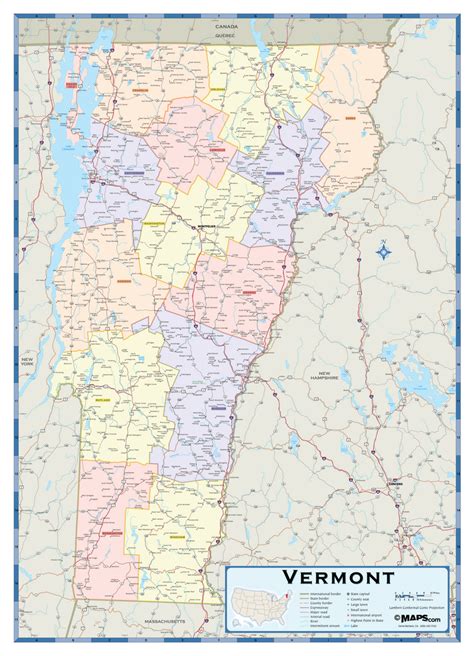 Vermont Counties Wall Map