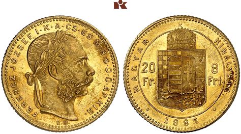 Franz Josef I 1848 1916 20 Franken 8 Forint 1882 KB Kremnitz Fb