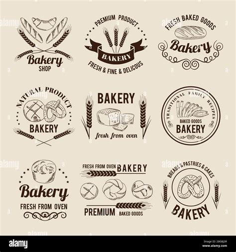 Conjunto De Etiquetas O Logotipos De Panadería Y Repostería Vectoriales Monocromos Imagen Vector