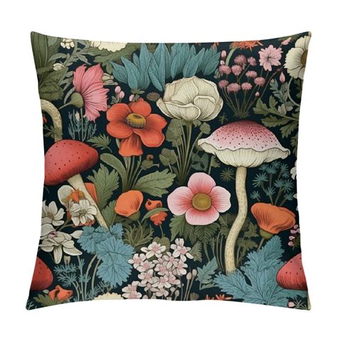 Jeuxus Retro 1970s Cute Mushroom Flower Forest Cottagecore Throw Pillow