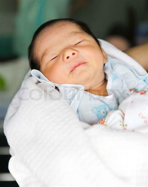 Newborn Asian Baby Girl Sleeping Stock Image Colourbox