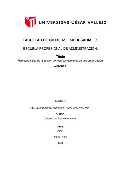 Gestion Del Talento Humano Facultad De Ciencias Empresariales Escuela