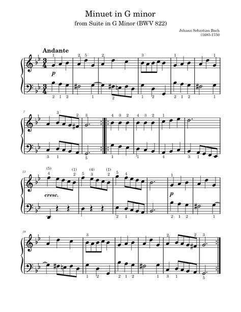 Minuet In G Minor From Suite Bwv 822 Johann Sebastian Bach Sheet