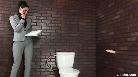 Brunette Blasts Off In The Bathroom