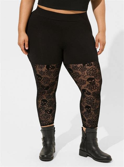 Plus Size Betsey Johnson Cropped Flocked Lace Skull Legging Torrid