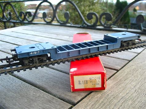 Tri Ang R Bogie Well Wagon In Dark Blue Excellent Boxed