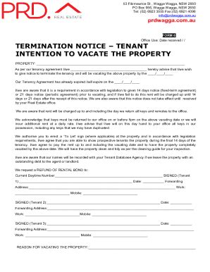 Fillable Online TENANT INTENTION TO VACATE THE PROPERTY Fax Email Print