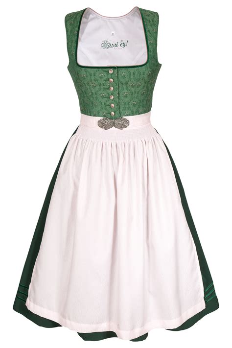 Midi Dirndl in grün und hellrosa mit Knöpfen Wirkes