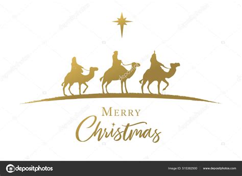 Three Wise Men Golden Silhouette Nativity Scene Merry Christmas Three Stock Vector By ©koltukov