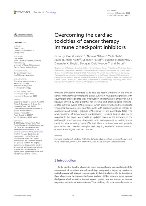 Pdf Overcoming The Cardiac Toxicities Of Cancer Therapy Immune