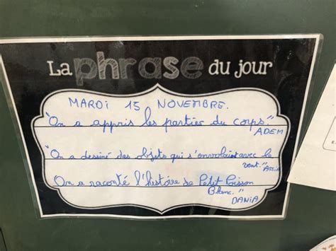 La phrase du jour Classe de TPS PS MS GS de maîtresse Ghislaine