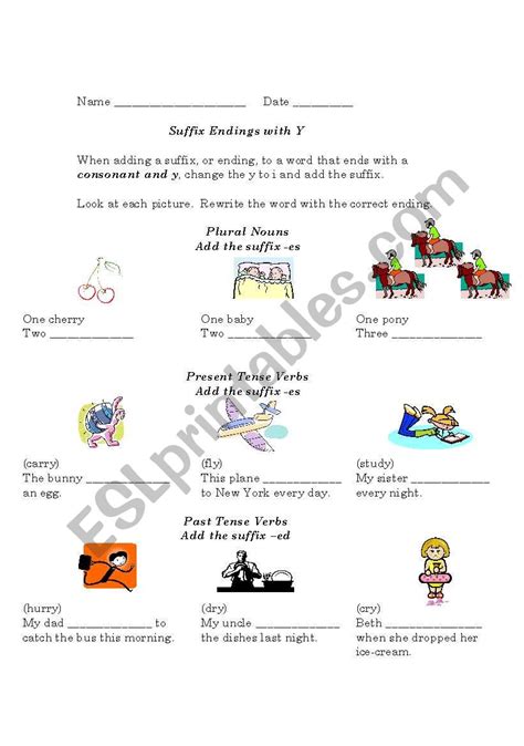 English Worksheets Suffix Endings With Y