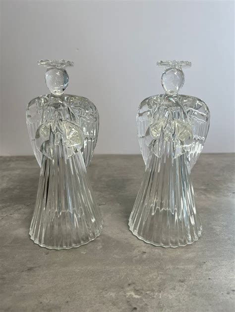 Vintage Pair Of St George Crystal Praying Angels Heavy Candlestick