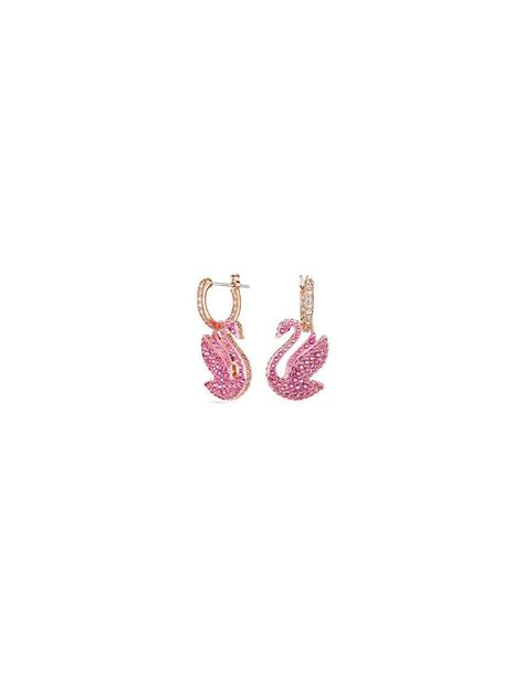 Swarovski Iconic Swan Swan Earrings Pink Rose Gold Tone