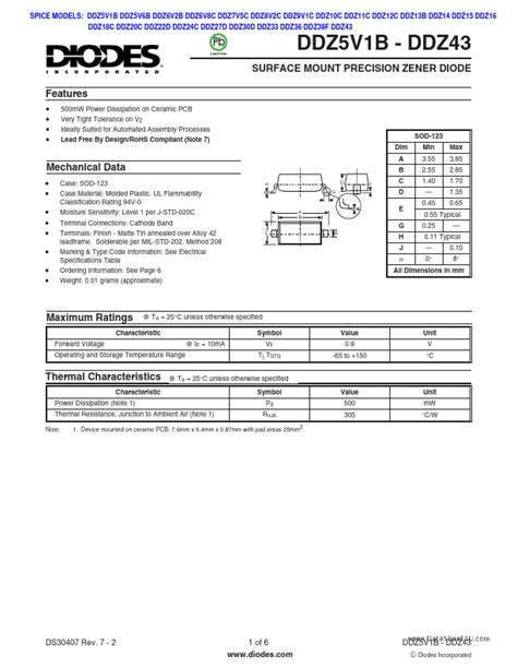 DDZ6VxB Diodes Incorporated DIODE Hoja De Datos