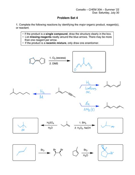 Problem Set Chem A Due Saturday July Problem Set Complete