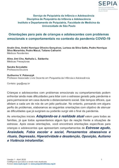 Pdf Servi O De Psiquiatria Da Inf Ncia E Adolesc Ncia Disciplina De