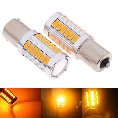 2x 1156 BA15S P21W 33 SMD LED Daytime Running Light Yellow Bulb Super