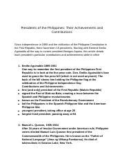 Presidents Of The Philippines Their Achi Docx Presidents Of The