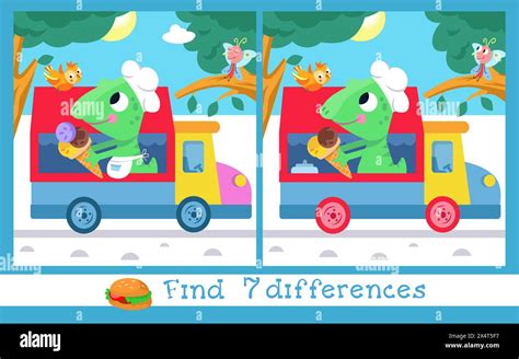 Find 7 Differences Game For Children Card With Cute Cartoon Style