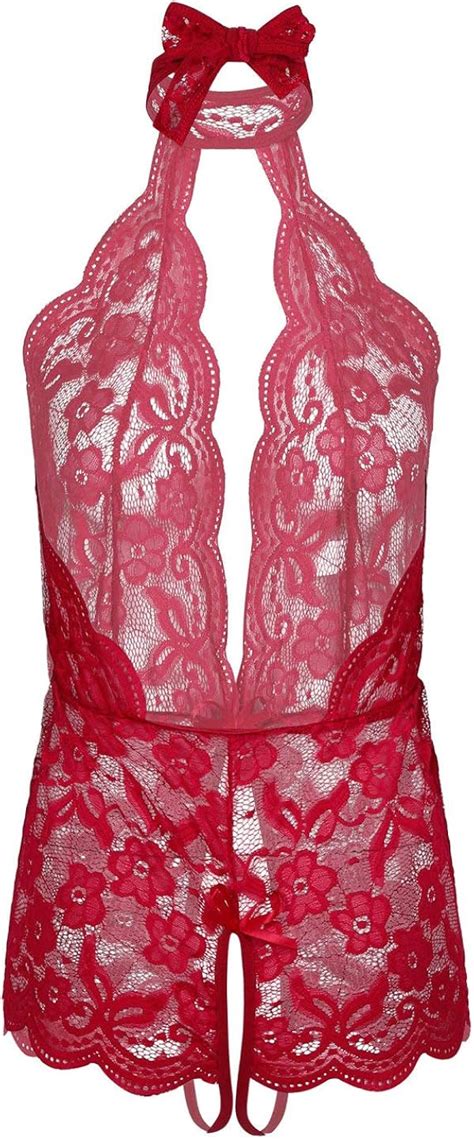 Ranrann Damen Ouvert Body Spitzen Bodysuit Overall Einteiler Body Transparent Dessous Lingerie