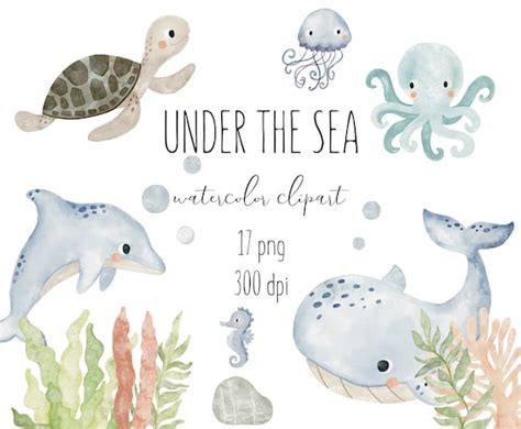 Watercolor Clipart Under The Sea Baby Nautical Clipart Etsy Canada