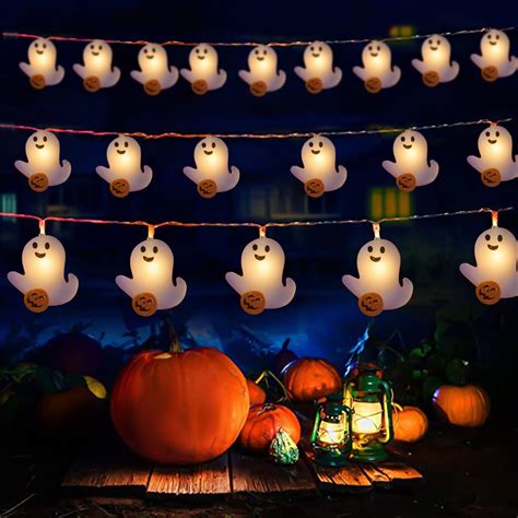 Aurigate Halloween String Lights Battery Operated 10 Feet 20 Led 3d Pumpkin Bat Ghost Lights