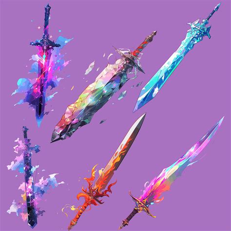 Anime Swords Clip Art Bundle Different Anime Style Swords Svgs and Pngs ...