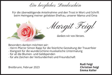 Traueranzeigen Von Margit Feigl Trauer Merkur De