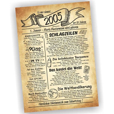 18 Geburtstag 18 Jahre Geburtstagsurkunde Urkunde Geschenk 2005