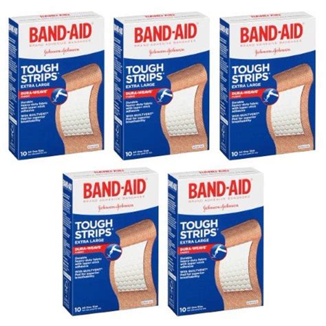 5 Pack Band Aid Bandages Tough Strips Extra Large All One Size 10 Each