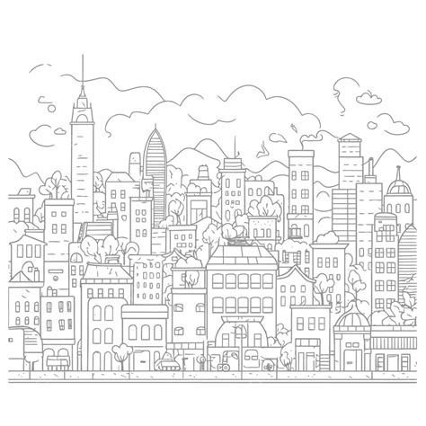 City Skyline Outline Drawing