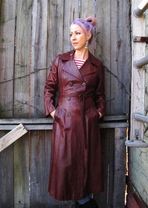 Vintage 70s 1970 S Leather Trench Coat Jacket Dark Brown Etsy Leather Trench Coat Trench