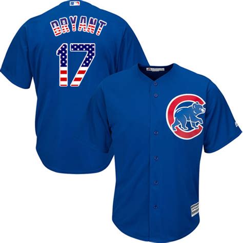 Mens Majestic Chicago Cubs 17 Kris Bryant Replica Royal Blue Usa Flag