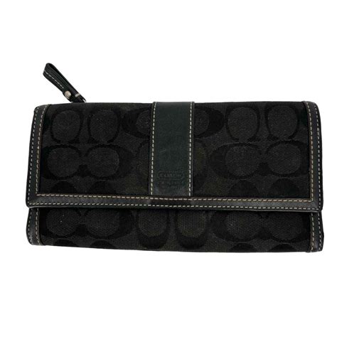 Coach Signature Logo Trifold Wallet Black Canvas And Leather Inch Ebay