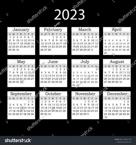 Calendar English Speaking Countries 2023 English Stock Vector (Royalty ...