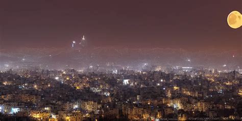 Tehran Skyline In A Winter Night Full Moon And A Stable Diffusion